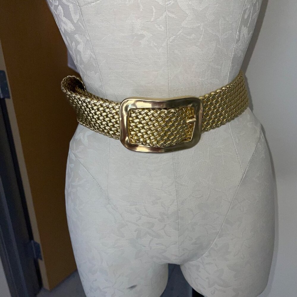 Vintage Womens Belt One Size Gold Braided Leather Statement Abel Luxury